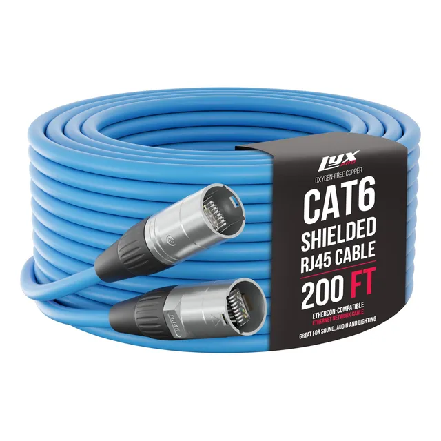 Cable Ethercon Lyxpro Blindado Cat6 De 200 Pies, Color Azul 