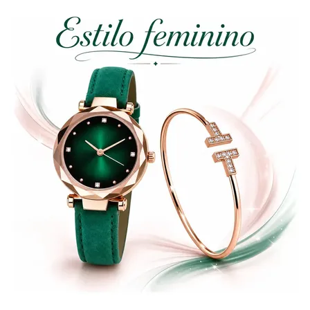 Relógio Feminino Diamond Elegance Luxo Quartzo Pulseira, Multi-estilo, Coração,