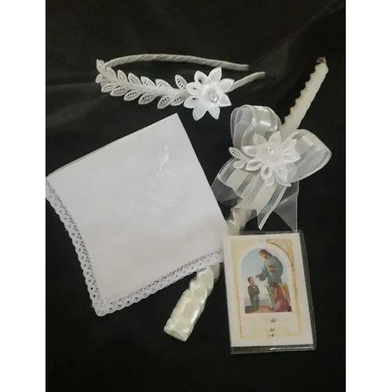 Kit Primera Comunión Niñas: Cintillo, Vela, Pañuelo, Libro