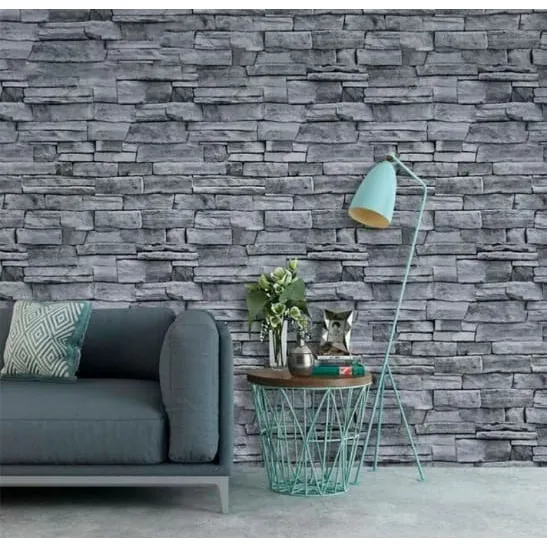 Papel De Colgadura Vinilo Adhesivo Piedra Gris 10 Mt X 45 Cm