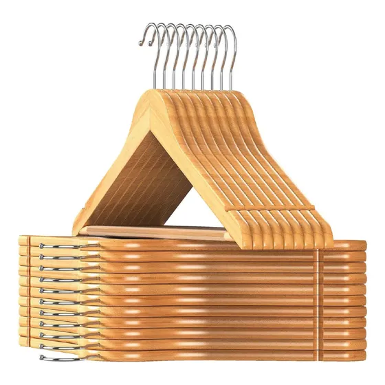 Pack De 50 Perchas De Madera Lustrada Y Barnizada Waggs PM-50 1° Calidad Marrón Claro