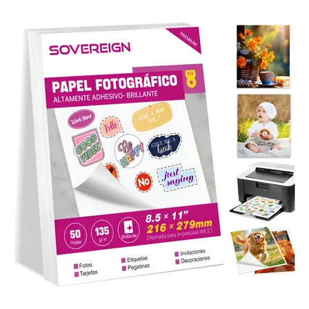 Papel Fotográfico Adhesivo Glossy Brillante Carta 135g 50 Hojas