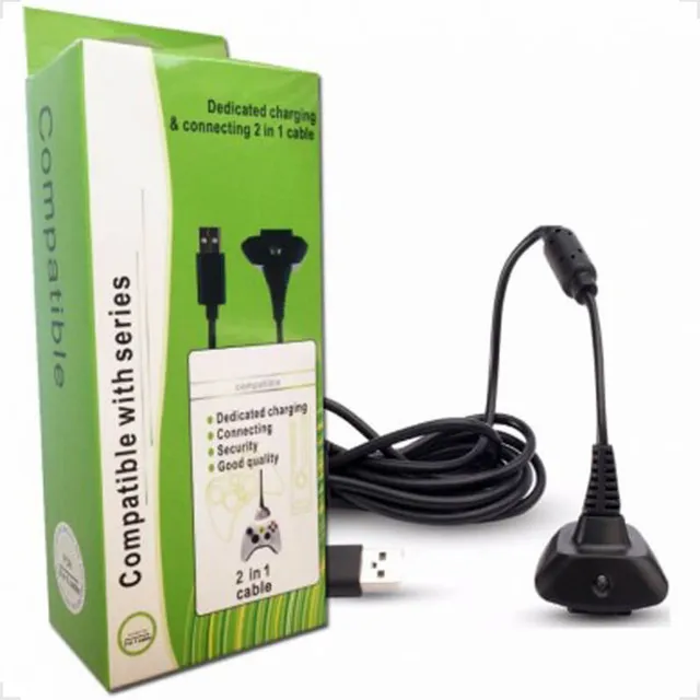 Cabo Usb 2x1 Para Controle Xbox 360 Led Carregador Bateria