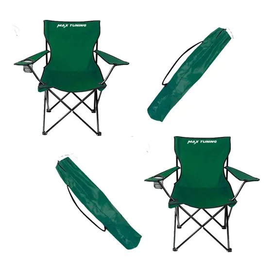 Combo X2 Silla Camping Plegable Director Porta Vaso Bolsa Color Verde Oscuro