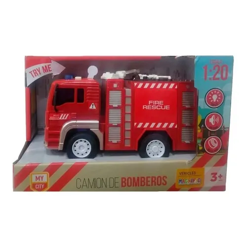 Camion Bombero Friccion 1:20 Magnific Luz Sonido Color Rojo Personaje Bomberos
