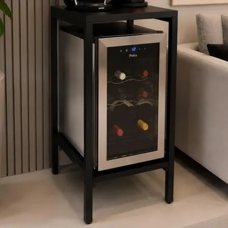 Móvel Aparador Para Adegas 8 Garrafas Estilo Industrial Tampo Preto/metal Preto
