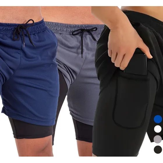 Kit 3 Bermuda 2 Em 1 Shorts Dry Fit E Térmico De Compressão 