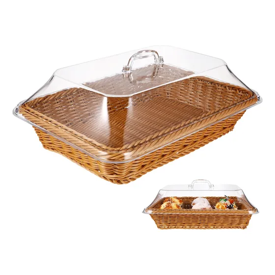 Cesta De Pão De Frutas Em Vime Falso E Rattan Com Tampa