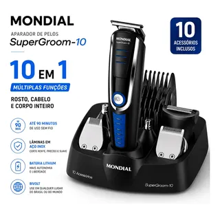Aparador De Pelos Super Groom 10 Mondial 6w Bivolt Bg-03 Azul 127/220v
