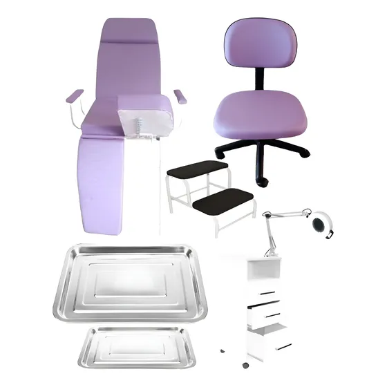 Kit Podologia Cadeira Maca Poltrona Mocho Exaustor Com Luminária Armário Com 3 Gavetas  Escada Brinde- Sp Frete Gratis 