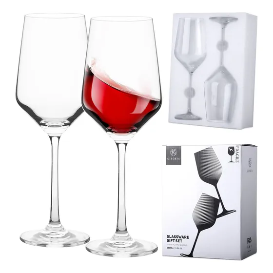Giforya Copa Vino Tinto Juego 2 Tallo Largo Cristal 13 Onza