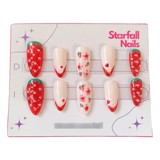 Unas Postizas Press On. Strawberry. Starfall Nails Rojo Strawberry