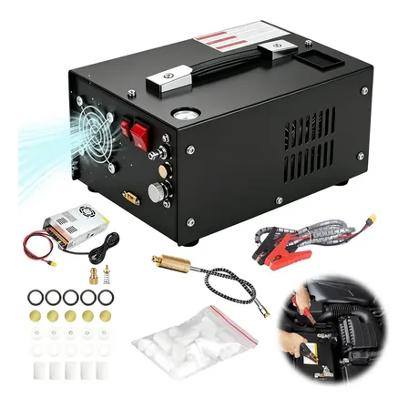 Compressor Portátil Pcp 300 Bar/4500pis/12v O110/220v+nf Compressor 12v Eletrico Preto Desligamento Manual