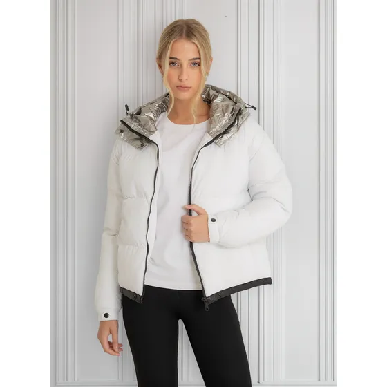 Campera Puffer Mujer Termica Capucha Plateada Importada Iam