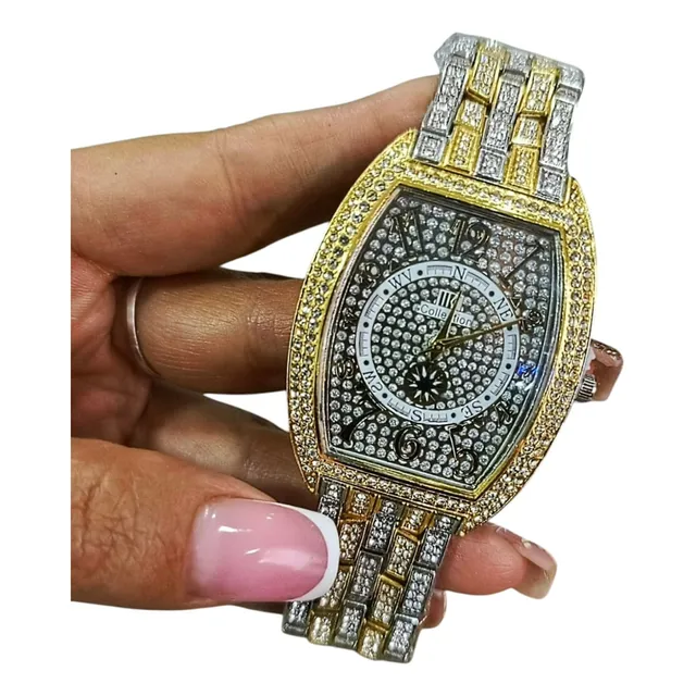Reloj Cubano De Cuarzo Con Diamantes Brillante Imitacion