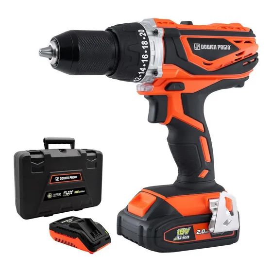 Taladro percutor atornillador inalámbrico de 13mm Dowen Pagio 9993121 18V + 1 batería de 2Ah + accesorio con maletín de transporte 220V 50Hz