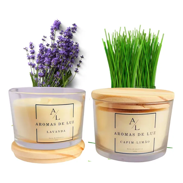 Kit 2 Velas Aromáticas Perfumada Capim Limão E Lavanda 100gr