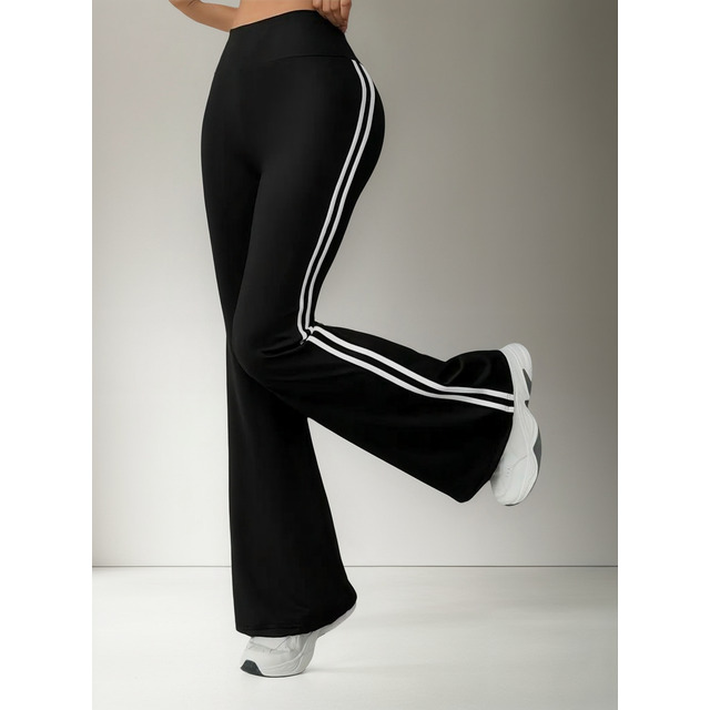 Calça Feminina Flare Cintura Alta Bailarina Listras Laterais Calça Feminina Flare Cintura Alta Bailarina Listras Laterais