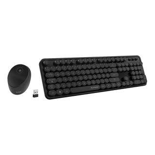 Teclado Y Mouse Inalámbricos Retro Color Negro | Com-6100cne Teclado Y Mouse Inalámbricos Retro Color Negro | Com-6100cne