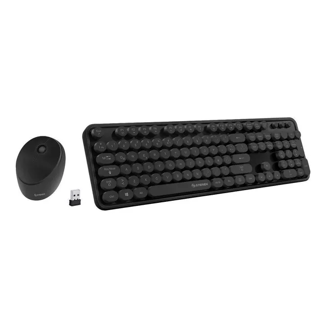 Teclado Y Mouse Inalámbricos Retro Color Negro | Com-6100cne