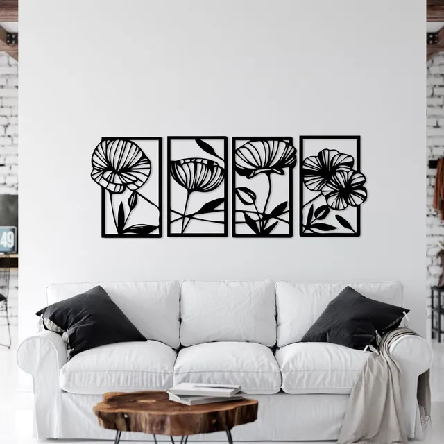4 Cuadros De Flores  - Mdf Calado - 25x40cm C/u