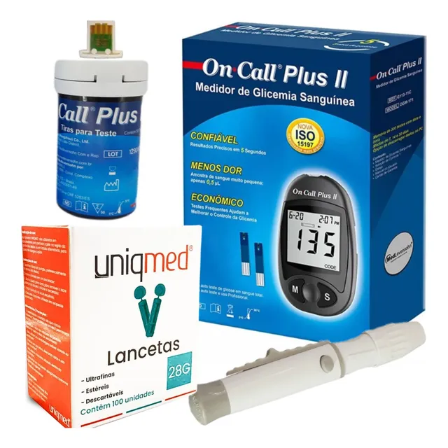 Medidor Glicemia On Call Plus 2 + 50 Tiras + 100 Lancetas