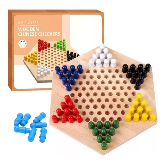 Damas Chinas Juego De Mesa Madera 60 Canicas, Juego De Damas Chinas De Madera Con Clavijas De Madera