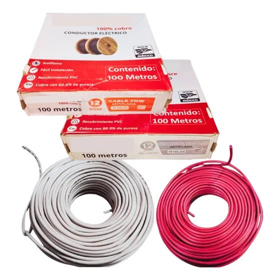 Cable Eléctrico Thw Calibre 12 Cobre 100m Antiflama Bla/rojo
