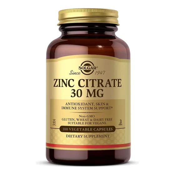 Suplemento De Citrato De Zinc Solgar 30 Mg 100 Cápsulas Vega