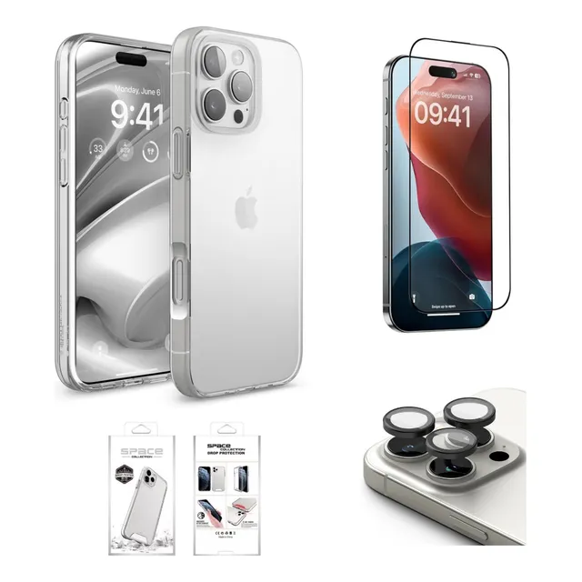 Case Funda Clear Para iPhone 16 Pro + Mica Pantalla Y Cámara