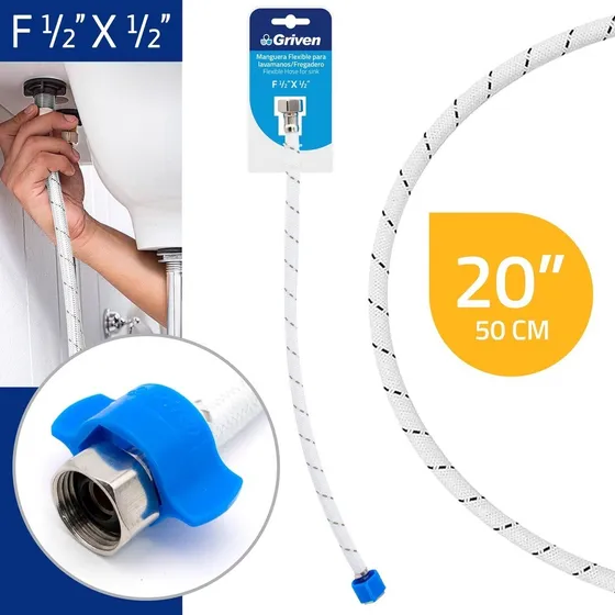 Manguera Canilla 1/2 X 1/2 Nylon Flex 20 Pulgadas Griven