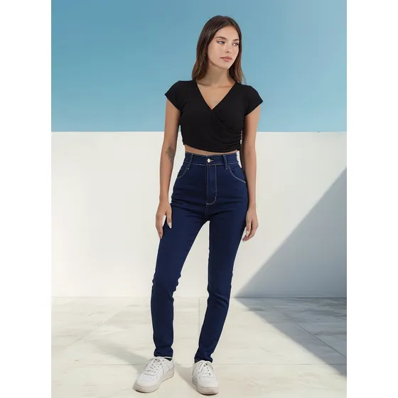 Jean Skinny Mujer Azul Inteso Tiro Alto Elastizado 102