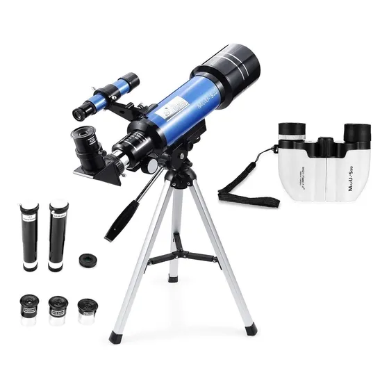Telescopio Refractor De 2.756 In + Prismáticos Compactos Hd