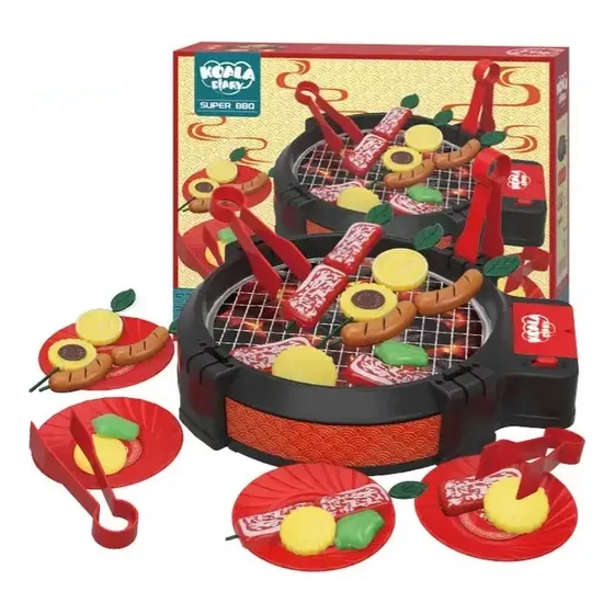 Juego Parrilla Asardor Accesorios Bbq Simulacion Cocina Niño Color Negro