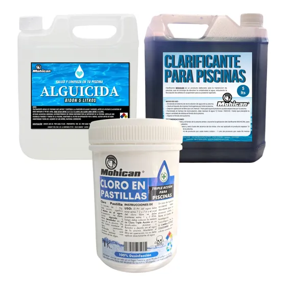 Promo Alguicida 5lt + Cloro 3 Acción 1 Kg + Clarificante 5lt