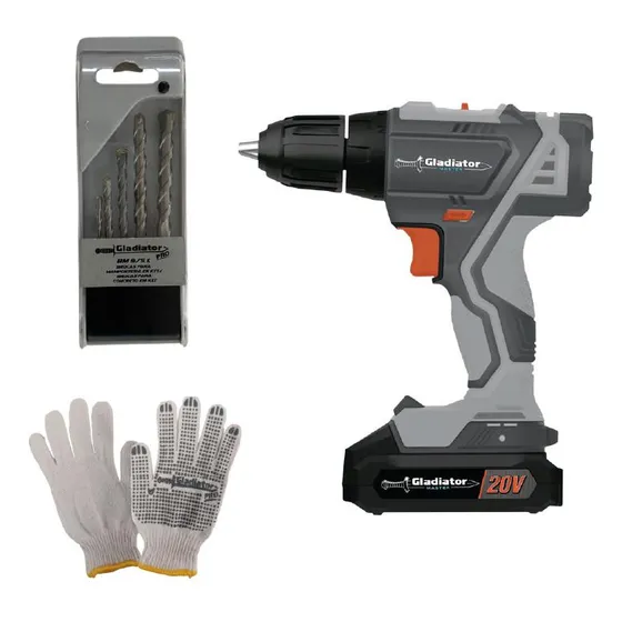 Taladro Ator Percutor 20v A Bat C Guantes Y Brocas Gladiator