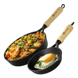 Kit Frigideira Fundição Santana Ferro Fundido 22cm + Egg Pan Preto
