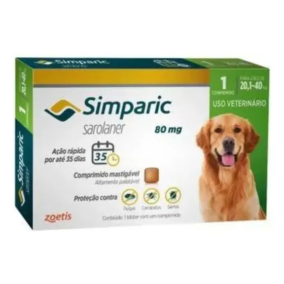 Antipulgas Simparic 80mg Cães 20,1 A 40kg 1 Comprimido