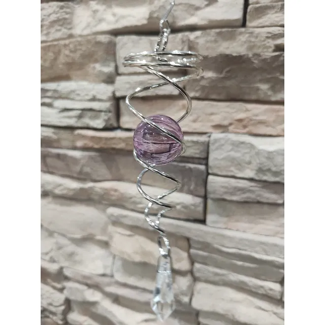 Espiral Con Esfera + Dije Cristal Para Movil De Viento 17cm