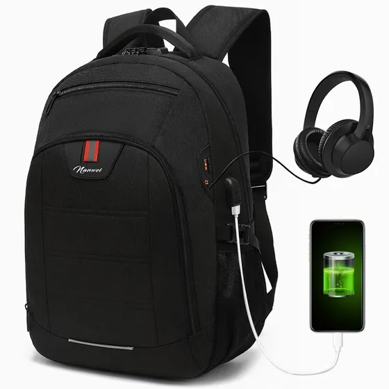 Nanwei Mochilas Para Hombre Laptop De Viaje 15.6 Pulgadas Senderismo 35 L Antirrobo Impermeable Con Puerto Carga Usb Escolares Negro
