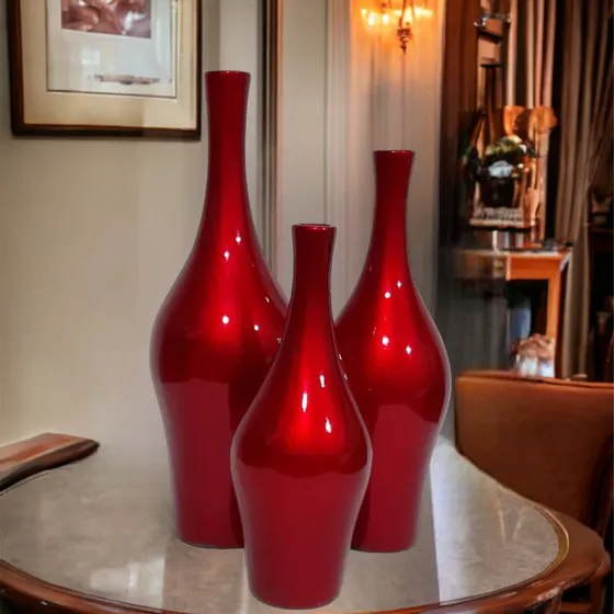@enfeite Rack Sala Trio Vaso Vermelho Decorativo Objetos Dec