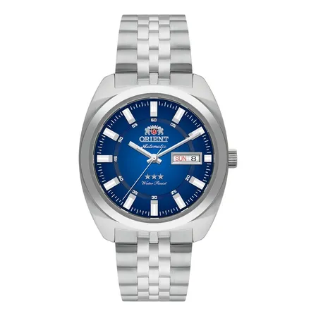 Relógio Orient Automático Masculino Azul 3 Estrelas Yn6ss005 D1sx Aço Inoxidável Prateado