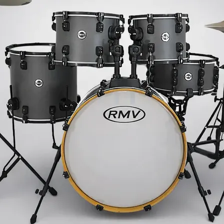 Bateria Completa Rmv Flow Com Duas Estantes De Pratos Grafite 2 Estantes