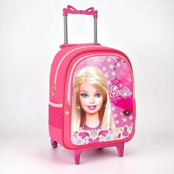 Mochila escolar RDM Rodinha cor rosa design barbie 25L