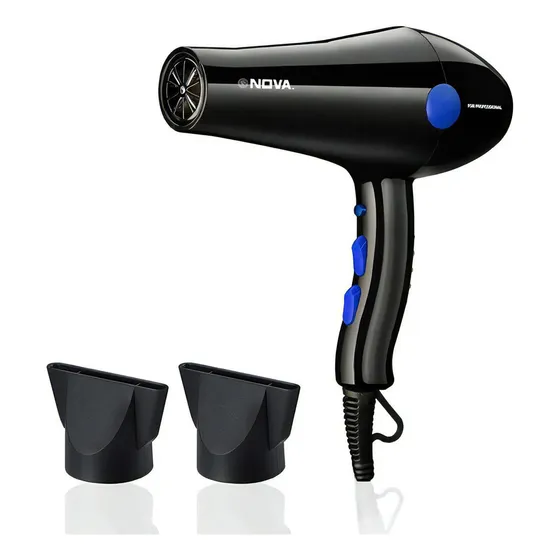 Secador De Cabello Economico Casero Cepillado + Boquilla Color Negro