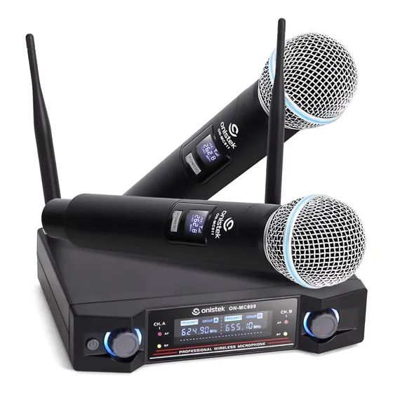 Microfone Sem Fio Duplo Uhf Hi Fi Dinamico Display Digital 