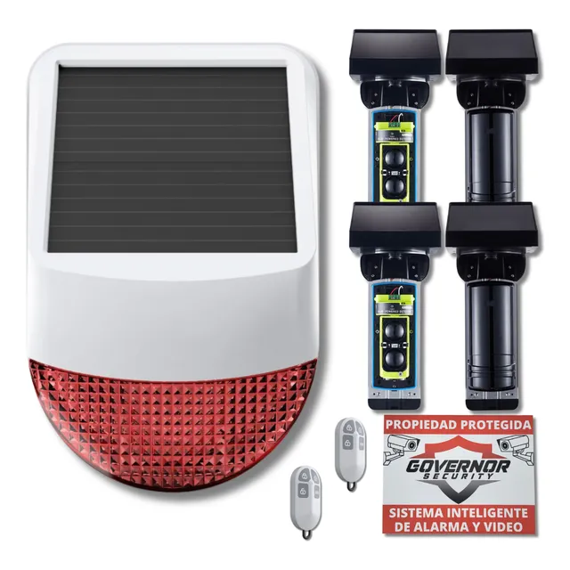 Kit Seguridad Governor Solar 2 Barreras Ir Control 80m