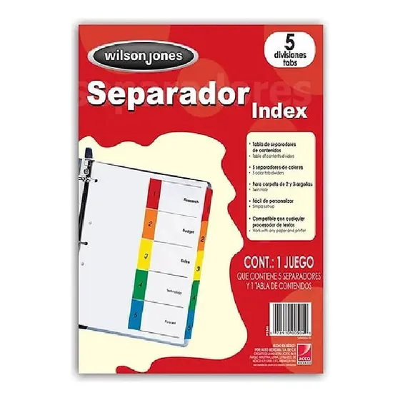 Separadores Cartulina Carta Pestanas Plásticas X5un P1345