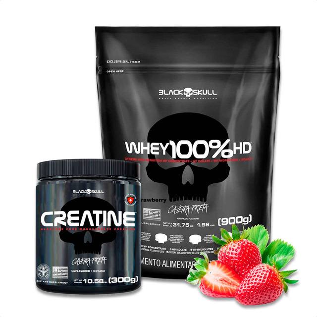 Whey Concentrado Black Skull 900g Crea 100% 300g Esportivo Whey Concentrado Black Skull 900g Crea 100% 300g Esportivo