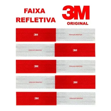 Kit 10 Faixa Refletiva Lateral 5x30cm Original 3m 5 Esquerda E 5 Direita Vermelho/branco
